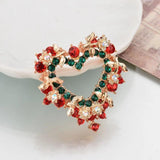 Christmas Santa Claus Brooch Pin Inlay Rhinestone Heart Holiday Jewelry