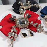 Rhinestone Bow Brooches Pins Pearl Ribbon Bow Tie Fabric Bowknot Neck...