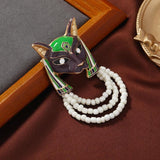 Muylinda Egypt Wolf Head Animal Brooches Unisex Enamel Soul Keeper Bead Chain