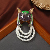 Muylinda Egypt Wolf Head Animal Brooches Unisex Enamel Soul Keeper Bead Chain