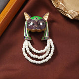 Muylinda Egypt Wolf Head Animal Brooches Unisex Enamel Soul Keeper Bead Chain