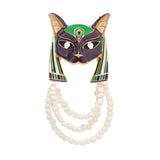 Muylinda Egypt Wolf Head Animal Brooches Unisex Enamel Soul Keeper Bead Chain