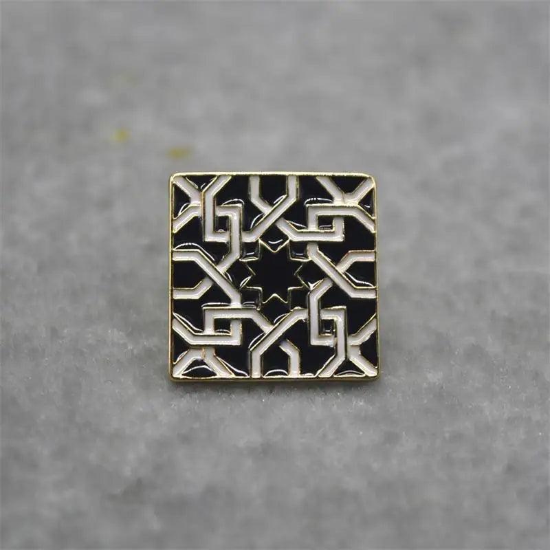 Enamel Square Brooch European American Moroccan Design