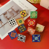 Enamel Square Brooch European American Moroccan Design