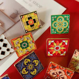 Enamel Square Brooch European American Moroccan Design
