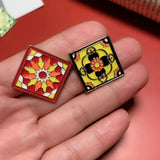 Enamel Square Brooch European American Moroccan Design