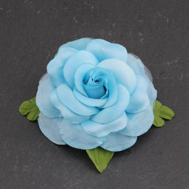 Boho Dual-use Fabric Veil 3D Rose Flower Brooch Hair Clip Corsage