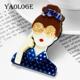 Brown Hair Wear Sunglass Ladies Pins Brooches