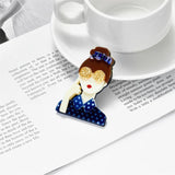 Brown Hair Wear Sunglass Ladies Pins Brooches