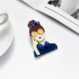 Brown Hair Wear Sunglass Ladies Pins Brooches