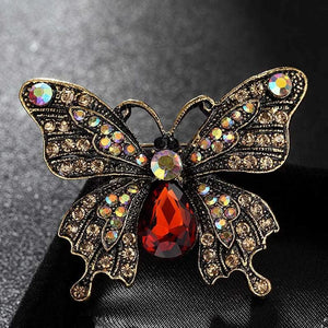 Donia Jewelry Vintage Brown Crystal Butterfly Brooch