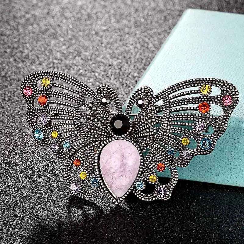 Vintage Butterfly Crystal Cloisonne Brooch for Women Men