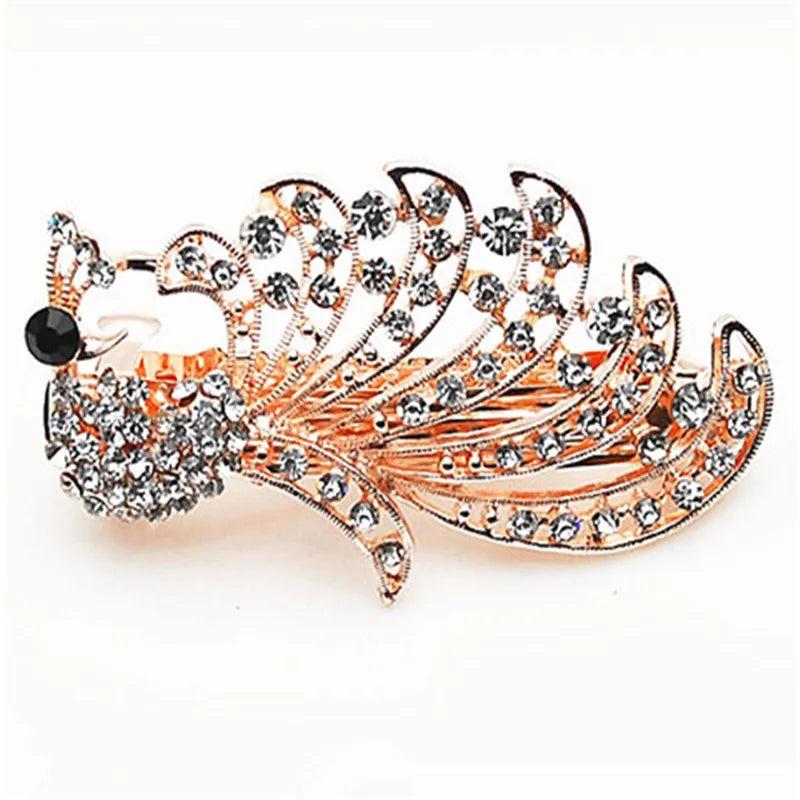 Large Peacock Brooch Pin Colorful Rhinestones Hollow Tail Women Party Gift