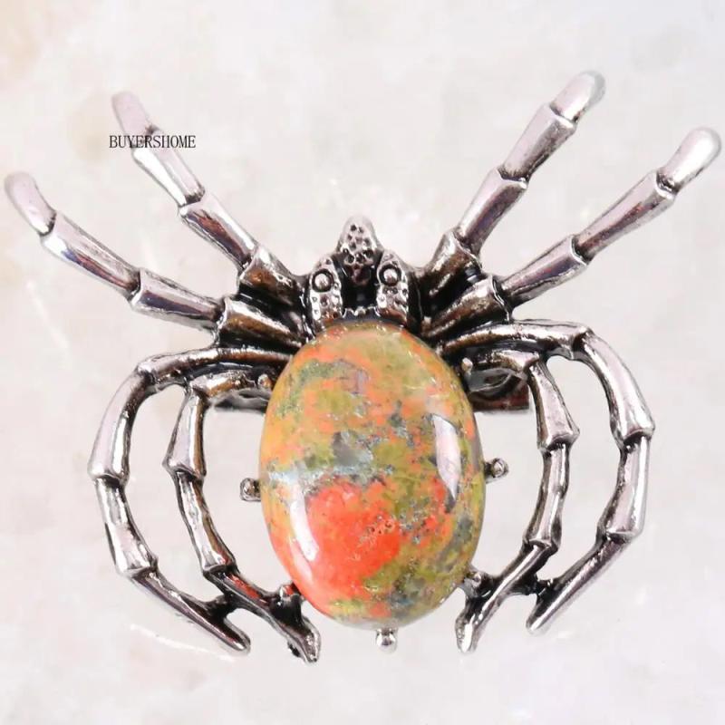 Spider Brooch Natural Stone Unakite Epidote Bead Pendant Gift