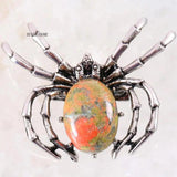 Spider Brooch Natural Stone Unakite Epidote Bead Pendant Gift