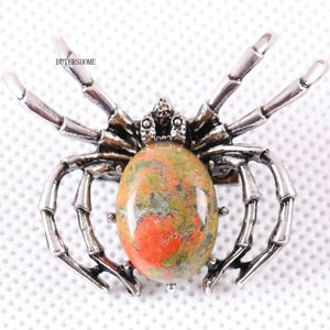 Spider Brooch Natural Stone Unakite Epidote Bead Pendant Gift