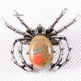 Spider Brooch Natural Stone Unakite Epidote Bead Pendant Gift