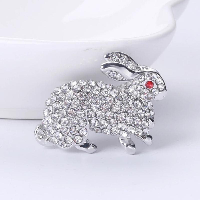 Pink Bow Bunny Brooch Rhinestone Rabbit Lapel Pin Party Accessories