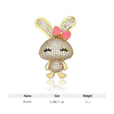 Pink Bow Bunny Brooch Rhinestone Rabbit Lapel Pin Party Accessories