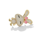 Pink Bow Bunny Brooch Rhinestone Rabbit Lapel Pin Party Accessories