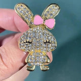 Pink Bow Bunny Brooch Rhinestone Rabbit Lapel Pin Party Accessories