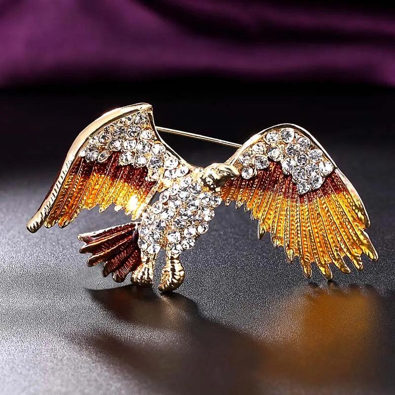 Eagle Shape Animal Brooches for Men Yellow Enamel Scarf Pins