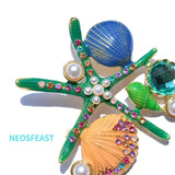 Rhinestone Shell & Starfish Brooches for Women Ladies Corsage Alloy Pin