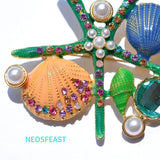 Rhinestone Shell & Starfish Brooches for Women Ladies Corsage Alloy Pin