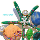 Rhinestone Shell & Starfish Brooches for Women Ladies Corsage Alloy Pin