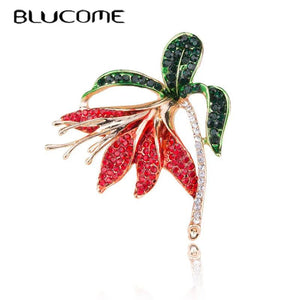 Narcissus Rhinestone Brooch Zirconia Leaf Pin