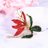 Narcissus Rhinestone Brooch Zirconia Leaf Pin