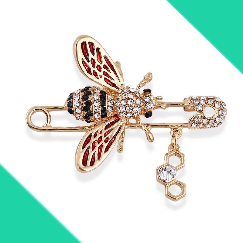 Small Bee Crystal Pin Women Enamel Insect Animal Waist Retracting Pin Alloy Gift