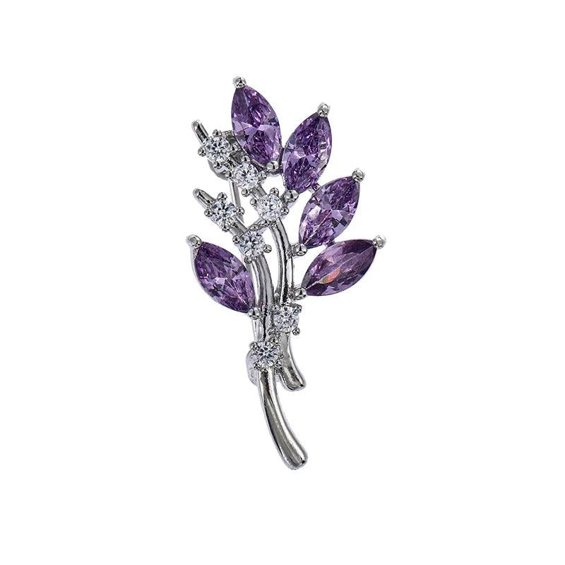Purple Cubic Zircon Brooch Pins Marquise Cut Flower Suits For Clothes Shirts Hat