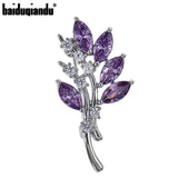 Purple Cubic Zircon Brooch Pins Marquise Cut Flower Suits For Clothes Shirts Hat