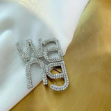 Women Rhinestone Flash Letter Brooch Corsage