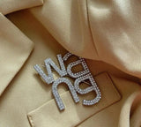 Women Rhinestone Flash Letter Brooch Corsage
