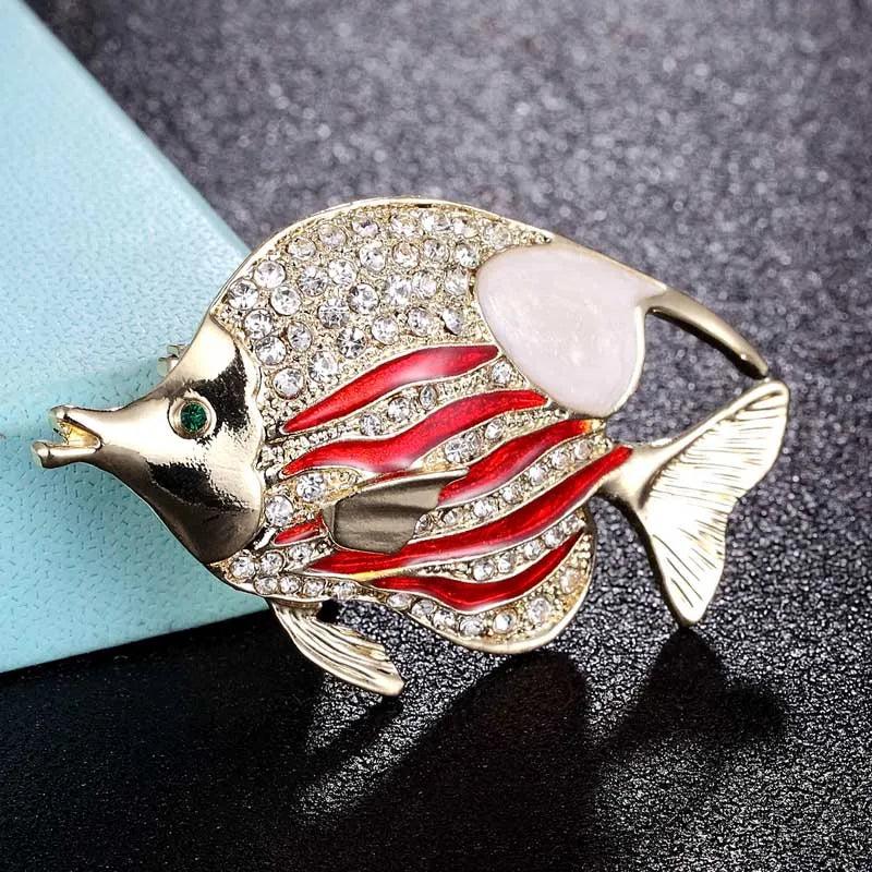 Enamel Red Fish Pins Brooches Bouquet Jewelry Men Scarf Hat Bags