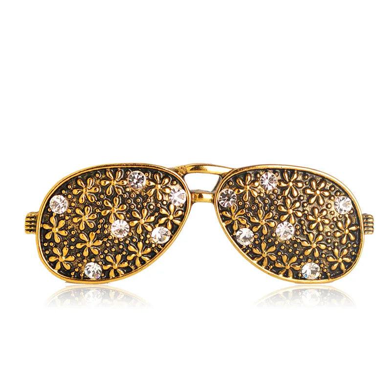Vintage Sunglasses Shape Crystal Pin Brooch Men Women Coat Lapel Costume Jewelry