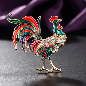 Rooster Shape Enamel Crystal Brooch Pin