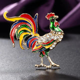 Rooster Shape Enamel Crystal Brooch Pin