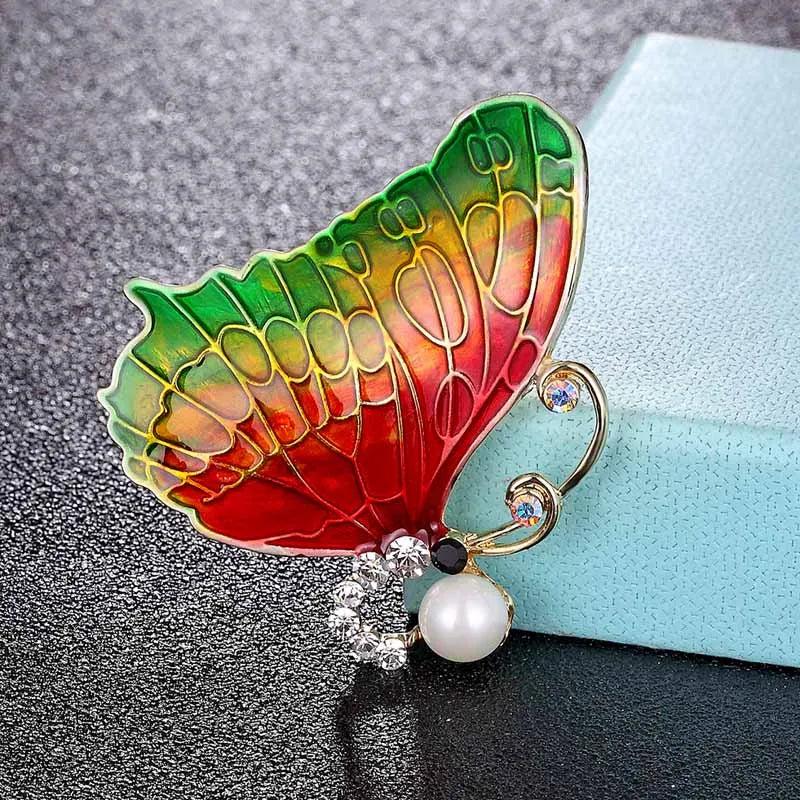Colorful Enamel Butterfly Brooch Wedding Bridal Jewelry Pearl Hijab Pins