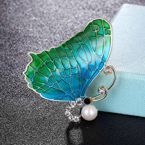 Colorful Enamel Butterfly Brooch Wedding Bridal Jewelry Pearl Hijab Pins