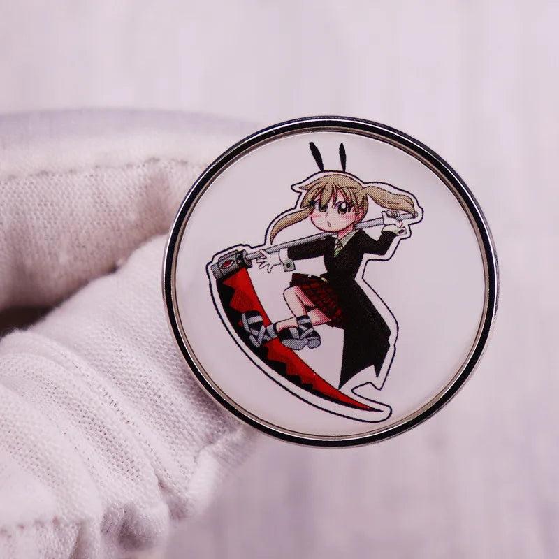 Halloween Skeleton Enamel Pin Death Sickle Moon Round Lapel Badges