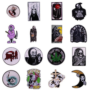 Halloween Skeleton Enamel Pin Death Sickle Moon Round Lapel Badges