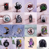 Halloween Skeleton Enamel Pin Death Sickle Moon Round Lapel Badges