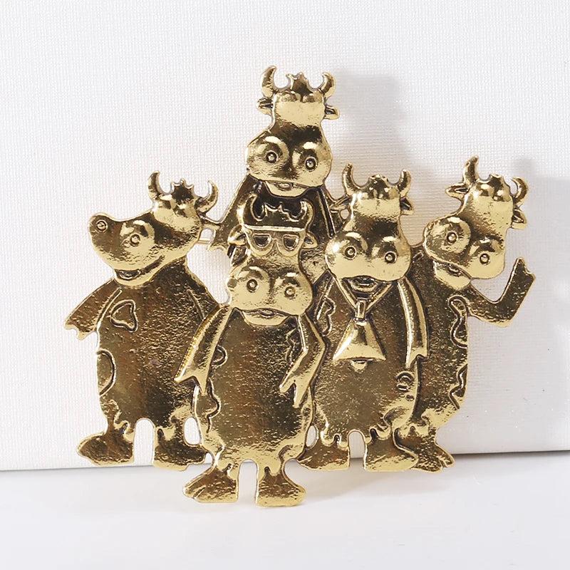 Retro Alloy Five Hippos Brooch Collar Pin