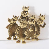 Retro Alloy Five Hippos Brooch Collar Pin