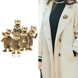 Retro Alloy Five Hippos Brooch Collar Pin