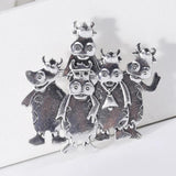 Retro Alloy Five Hippos Brooch Collar Pin