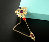 Donia Jewelry Green Red Resin Crown Scarf Pin Bridal Jewelry